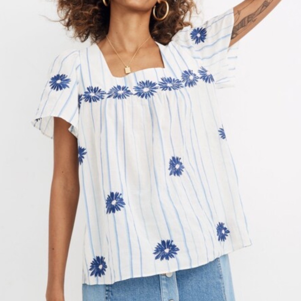 EUC Madewell Floral Embroidered Butterfly Top Size Large Retail $85.00